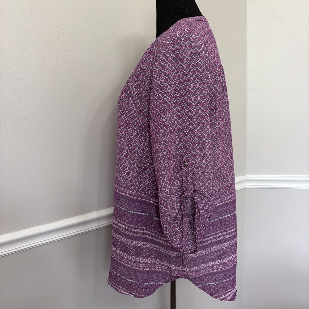 Kim Rogers Women's V-Neck 3/4 Sleeve Top Size 1X Purple Floral Classic Office‎ - Picture 5 of 9